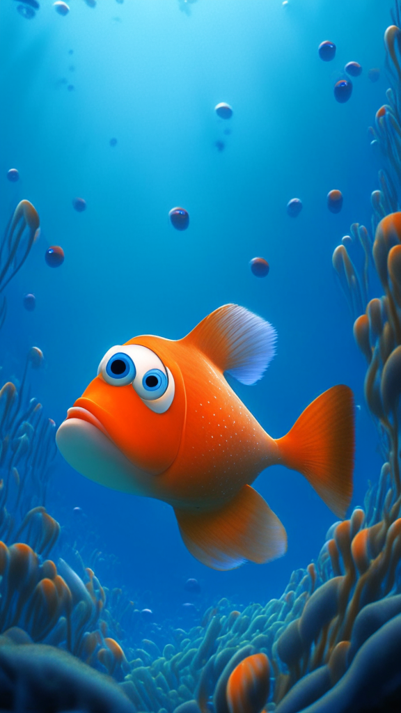 Nemo, swimming the ocean, in pixar style, high quality no distortion