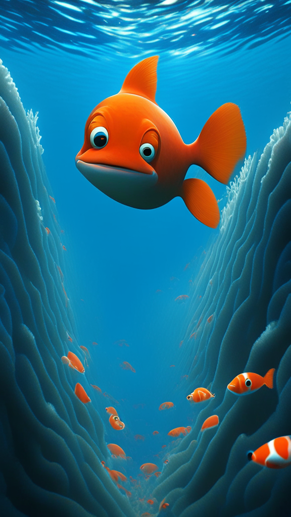 Nemo, swimming the ocean, in pixar style, high quality no distortion
