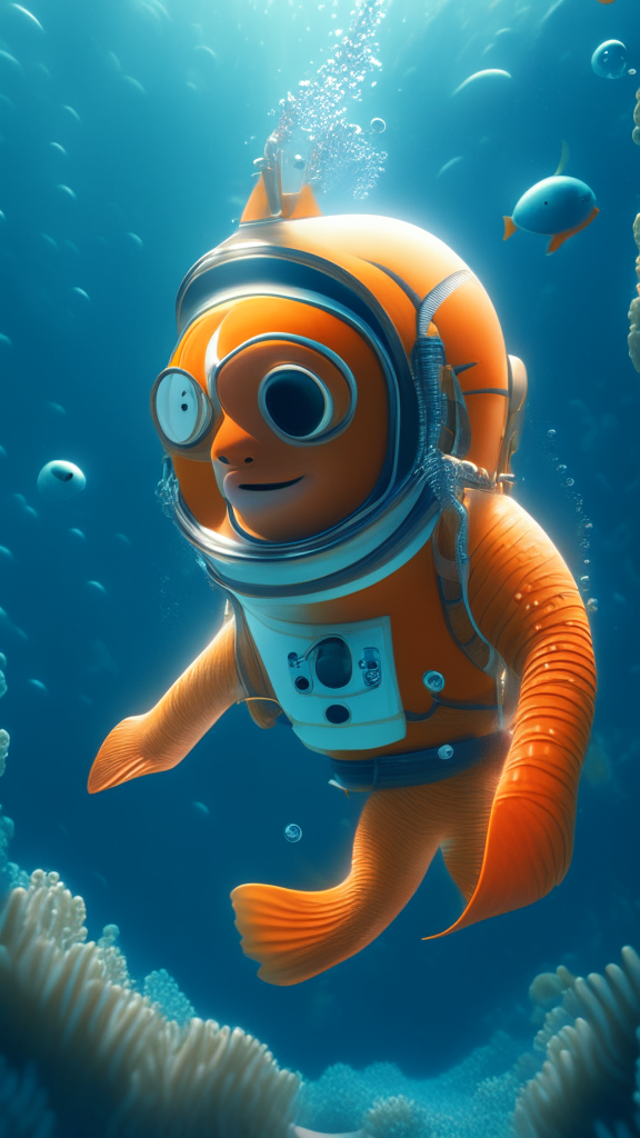 Nemo in an astronaut suit, swimming the ocean, in pixar style, high quality, 8k