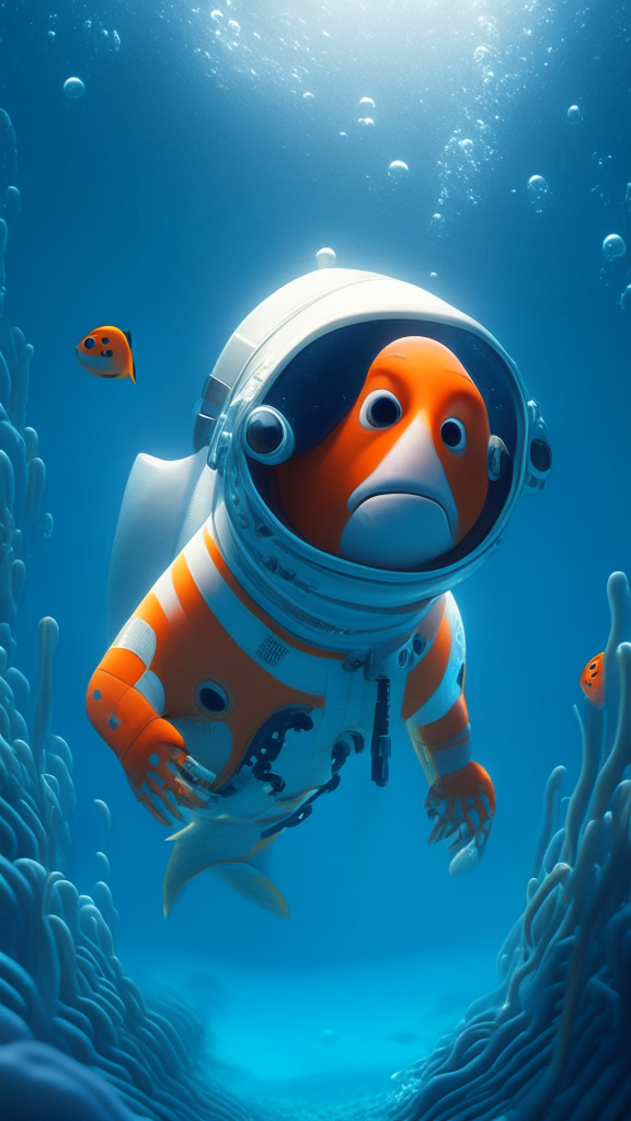 Nemo in an astronaut suit, swimming the ocean, in pixar style, high quality, 8k