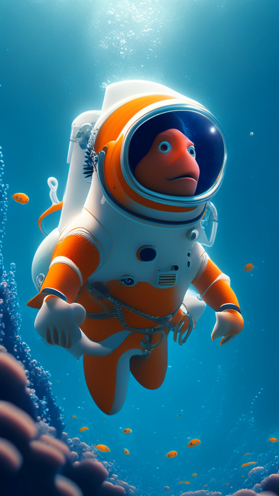 Nemo in an astronaut suit, swimming the ocean, in pixar style, high quality, 8k