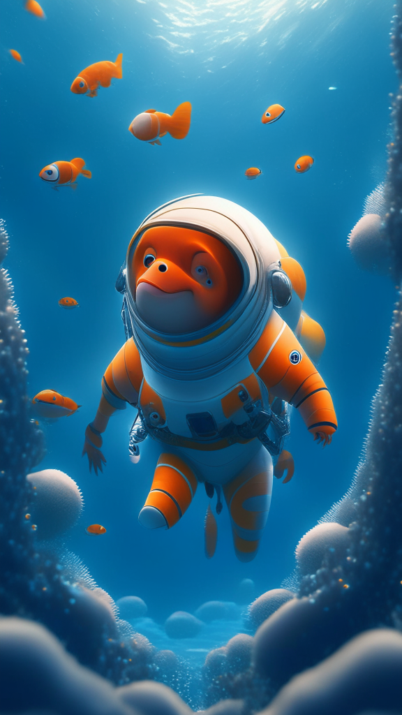 Nemo in an astronaut suit, swimming the ocean, in pixar style, high quality, 8k