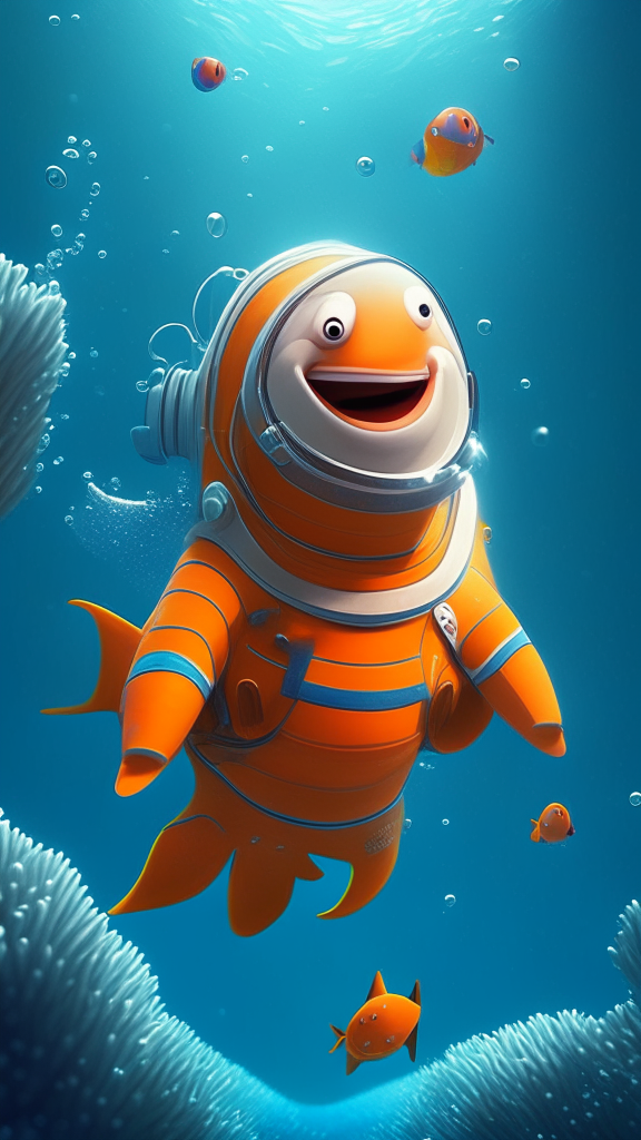 Happy Nemo in an astronaut suit, swimming the ocean, in pixar style, high quality