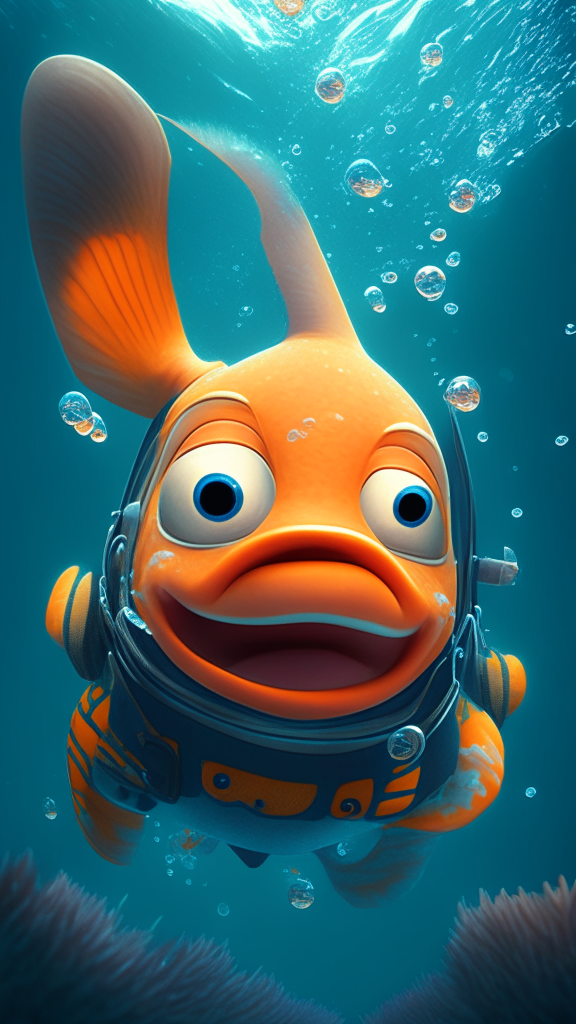 Nemo in an astronaut suit, swimming the ocean, in pixar style
