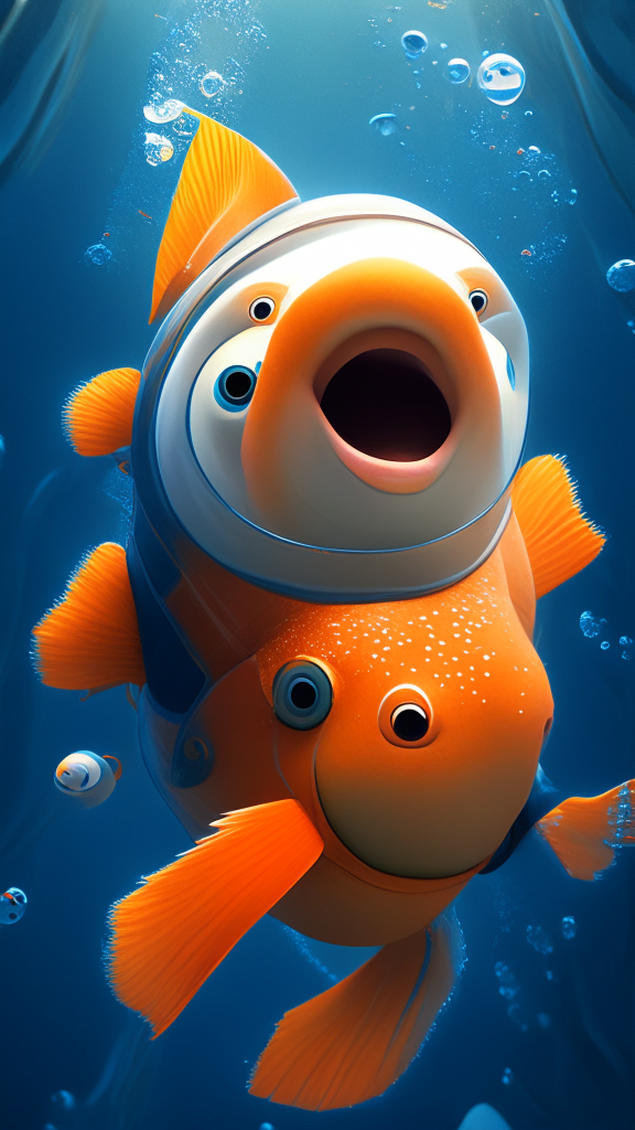 Nemo in an astronaut suit, swimming the ocean, in pixar style