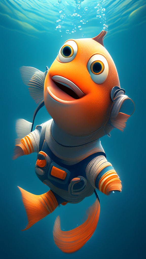 Nemo in an astronaut suit, swimming the ocean, in pixar style