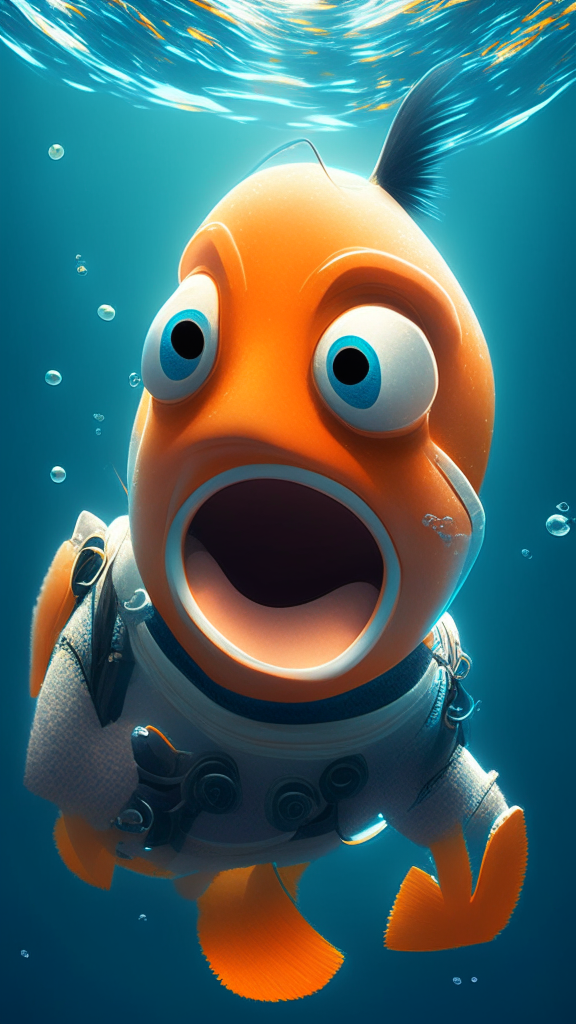 Nemo in an astronaut suit, swimming the ocean, in pixar style