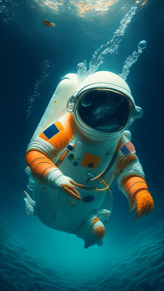 Nemo in an astronaut suit, swimming the space