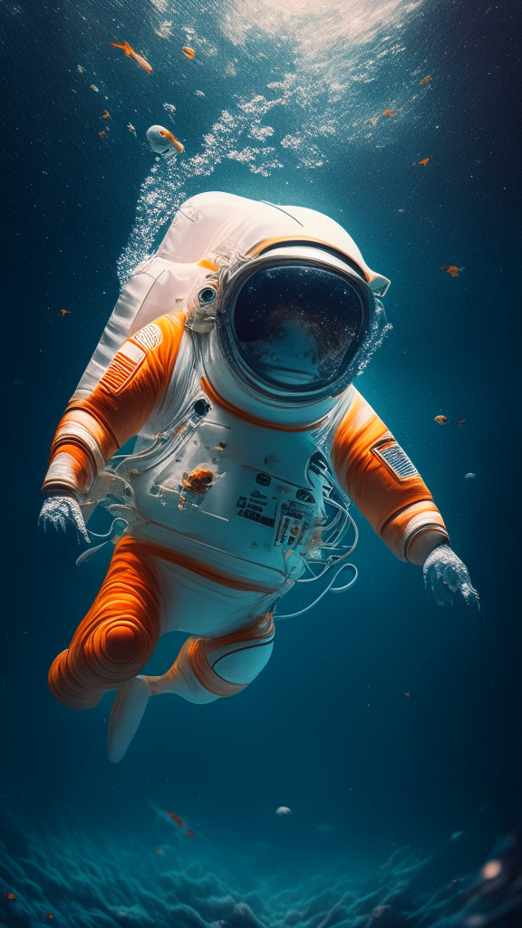 Nemo in an astronaut suit, swimming the space