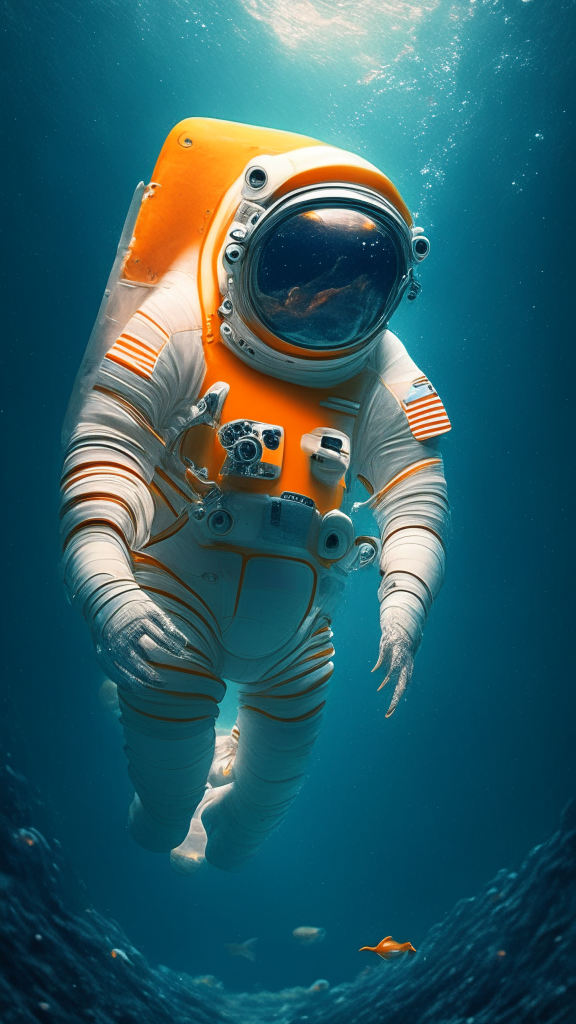 Nemo in an astronaut suit, swimming the space