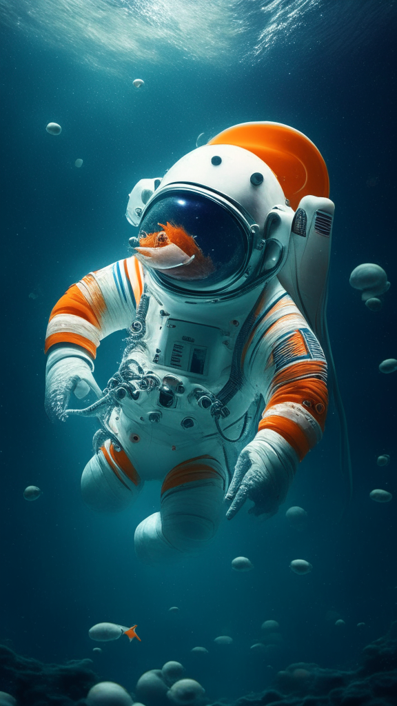 Nemo in an astronaut suit, swimming the space