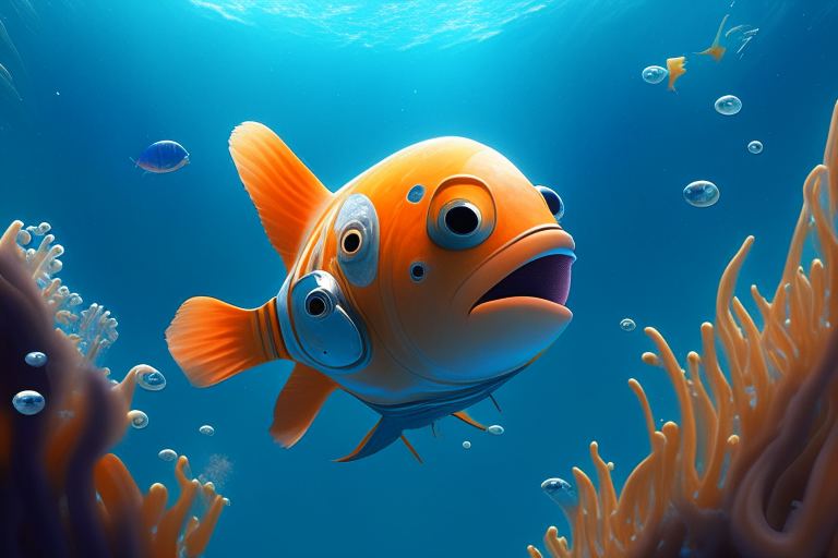 an astronaut fish named nemo swimming in the ocean, pixar style