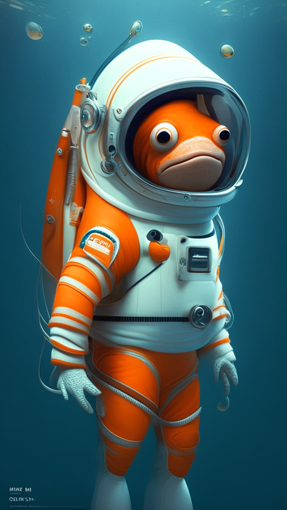Nemo the character wearing an astronaut suite