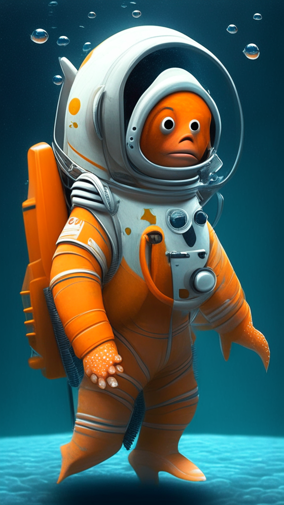 Nemo the character wearing an astronaut suite