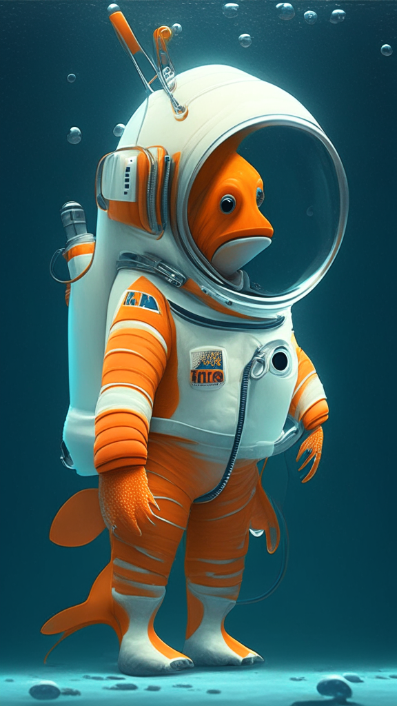 Nemo the character wearing an astronaut suite