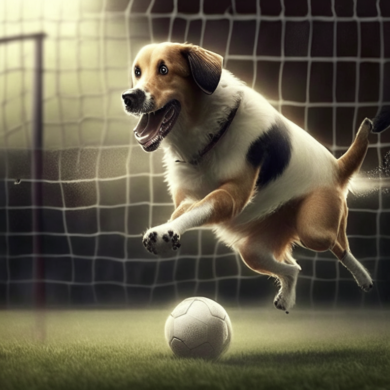 a dog scoring a goal