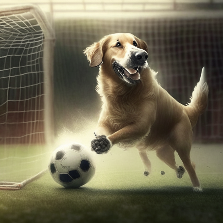 a dog scoring a goal