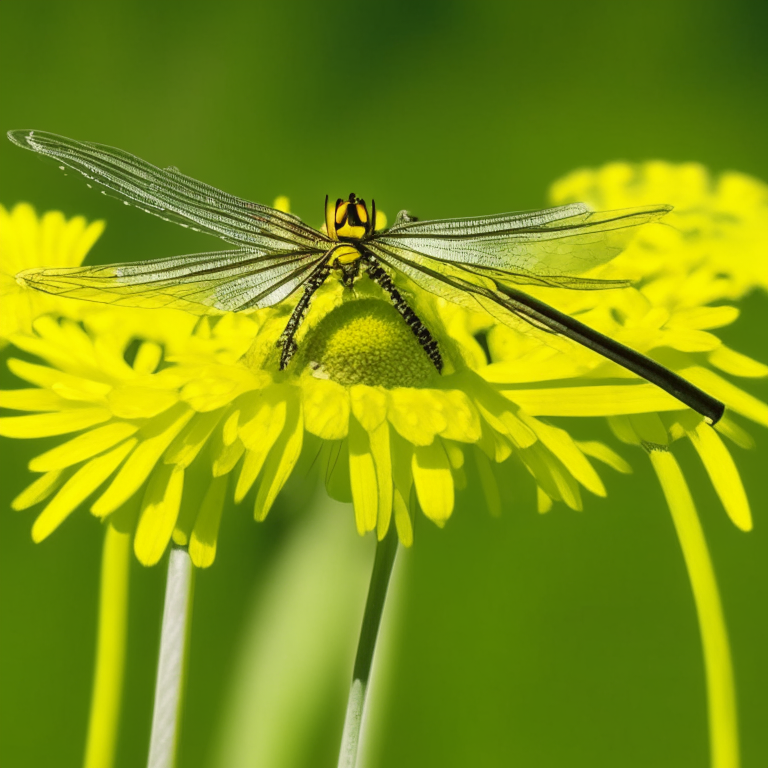 a dragonfly sitting on a yellow daisy flower