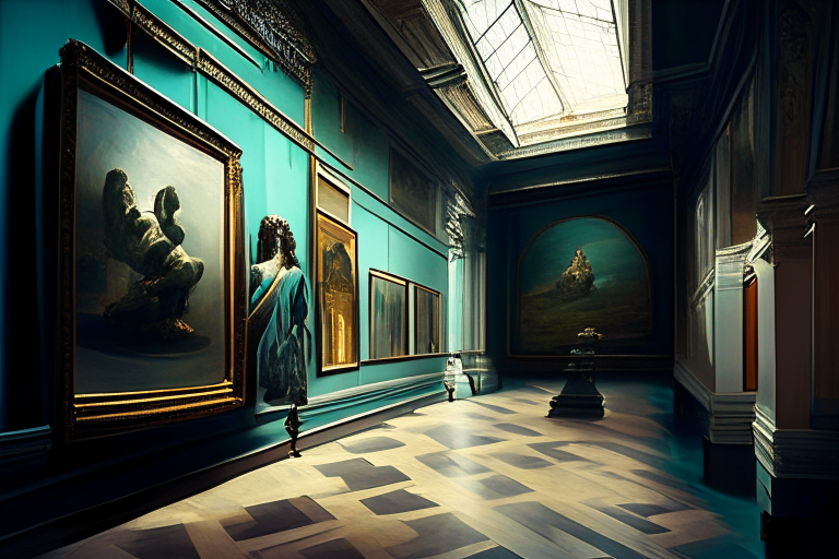 A museum inside with paints