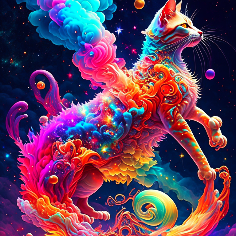 polymode style, An extremely beautiful and detailed cat and fish in the shape of cotton are cycling through the galaxy among colorful smoke and stars. Fine Art photography, detailed face, fog, rainbow, velvet, amber, pastel, red, krenz cushart art, hana yata, intricate, elegant, highly detailed, digital painting, complementary colors, Psychedelic art, smooth, sharp focus, illustration, octane rendering, unreal engine, 8k, pexels, photorealism, ultra realistic uhd faces, detailed skin texture, masterpiece, sharp focus, toy, soft smooth lighting, soft pastel colors, 3d blender render, polycount, modular constructivism, pop surrealism, physically based rendering. video still, lovely