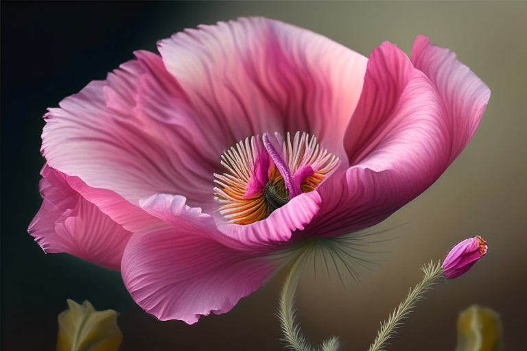 pink poppy-like flowers, photorealistic, 2:3