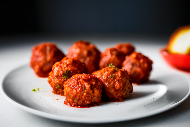 Air Fryer Turkey Meatballs with Marinara Sauce,  bright, clear studio lighting, razor-sharp focus, minimizing plate and background