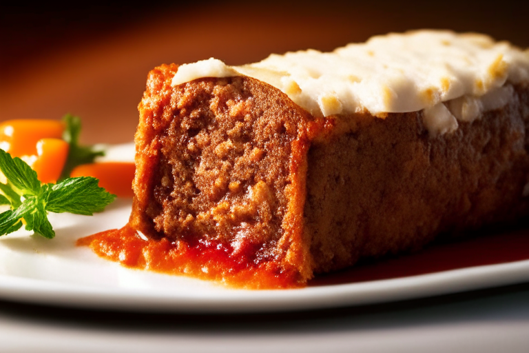 Oven-Baked Turkey Meatloaf with Mashed Potatoes, zoomed in to fill frame, minimizing plate and background, bright studio lighting, razor-sharp focus on the meatloaf