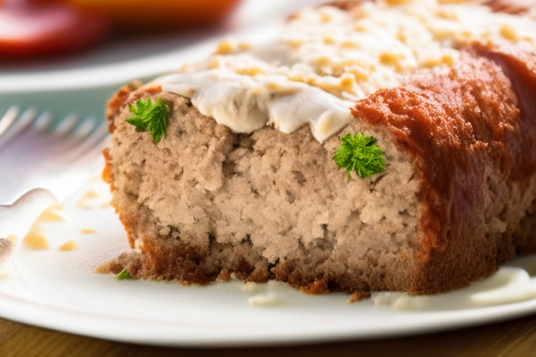 Oven-Baked Turkey Meatloaf with Mashed Potatoes, natural light from the window, focused manually on the mashed potatoes, every part of the meatloaf and sides in sharp detail