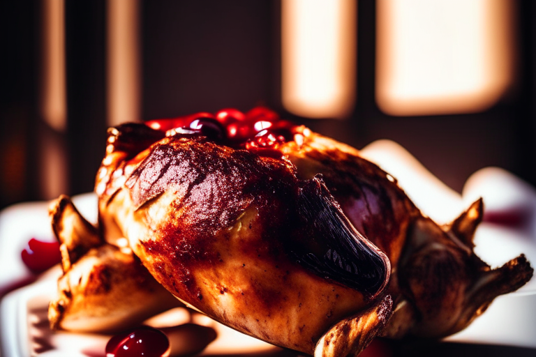 Air Fryer and Oven-Roasted Turkey Legs with Cranberry Glaze, natural light from the window, focused manually on a part of the turkey legs, every part in sharp detail