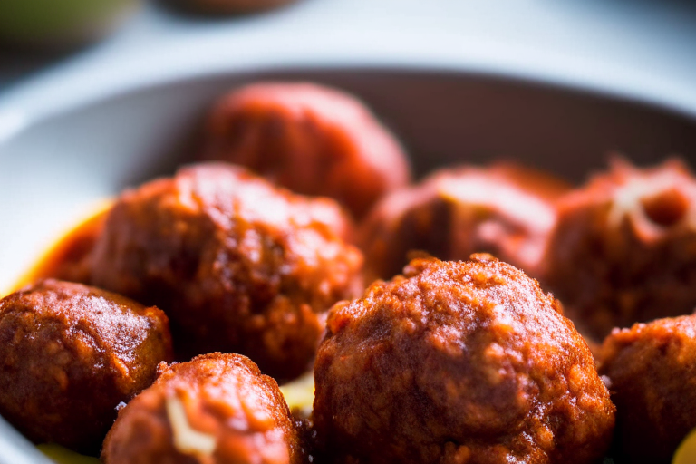 Air Fryer Beef Meatballs with Marinara Sauce, natural light from an open window, zoomed in to fill frame, every part of the food in razor-sharp focus