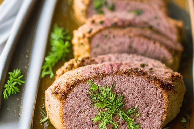 Air Fryer Pork Tenderloin Medallions with Herb Crust, natural light from an open window fills the frame, every part of the pork tenderloin medallions and herb crust in razor-sharp focus