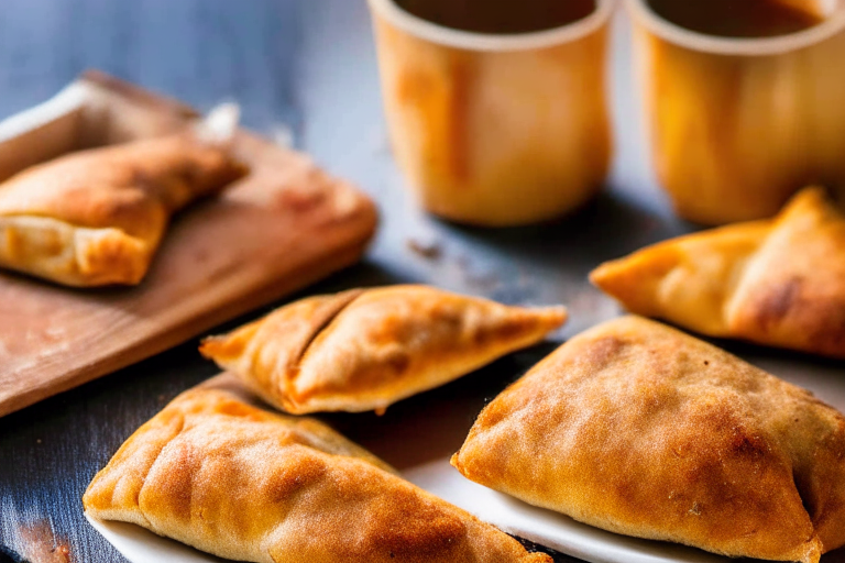 Air Fryer and Oven-Baked Pork Empanadas with Chipotle Dipping Sauce, natural light from an open window fills the frame, every part of the empanadas and dipping sauce in razor-sharp focus