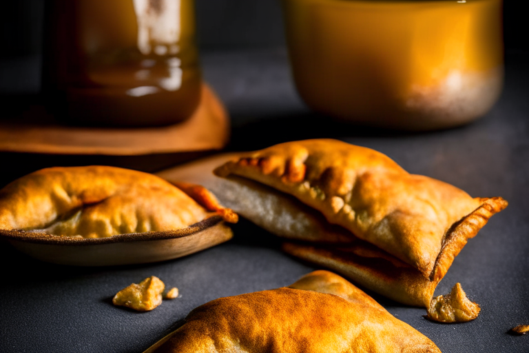 Air Fryer and Oven-Baked Pork Empanadas with Chipotle Dipping Sauce, bright clear studio lighting from the right, filling the frame with the empanadas and dipping sauce, focused on the pastry with a narrow aperture for crisp sharpness from edge to edge