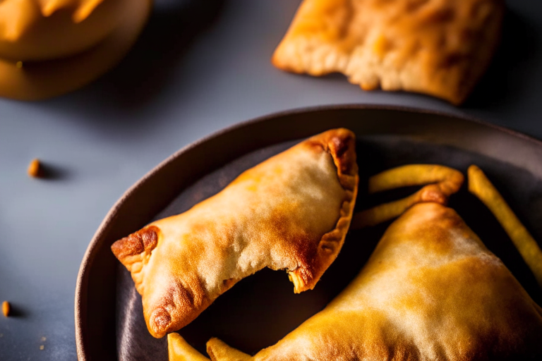 Air Fryer and Oven-Baked Pork Empanadas with Chipotle Dipping Sauce, bright clear studio lighting from the left, zooming in close on the empanadas filling most of the frame, focused manually for perfect sharpness with no blurry areas