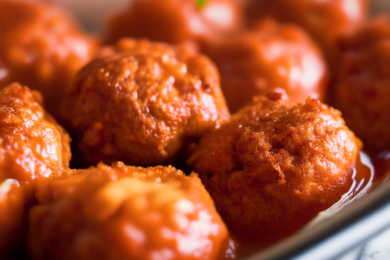 Oven-Baked Lamb Meatballs with Tomato Sauce, zoomed in close to fill the frame with the meatballs and sauce, natural light from an open window, every part of the dish in razor-sharp focus from front to back