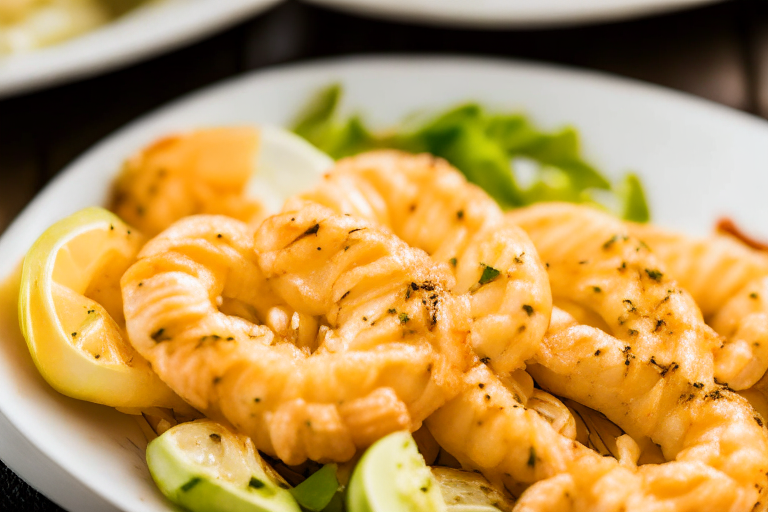 Air Fryer Shrimp Scampi, bright studio lighting from the left, zoomed in close to minimize the plate and background, focused manually for perfect sharpness with no blur