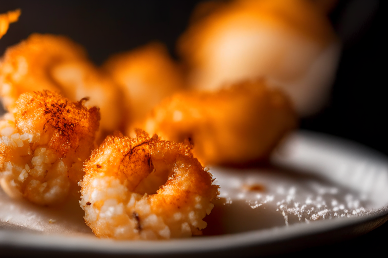 Air Fryer and Oven-Baked Coconut Shrimp zoomed in close to fill the frame, focused on the shrimp with a narrow aperture for razor-sharp focus from edge to edge, lit by softbox lights from the right