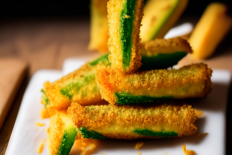 Air Fryer Zucchini Fries filling most of the frame, lit by bright studio lighting from the left, focused manually for perfect sharpness from front to back