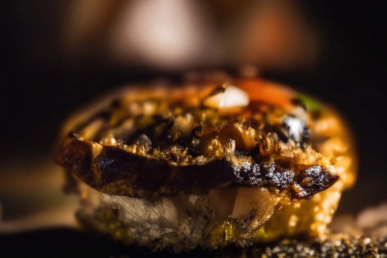 Oven-Baked Stuffed Portobello Mushrooms zoomed in close to fill the frame, lit by softbox lights from the side, focused on the mushroom caps with a narrow aperture for razor-sharp clarity from gill to edge