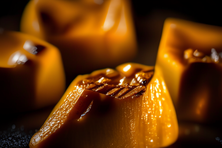 Oven-Roasted Butternut Squash with Maple Glaze zoomed in close to fill the frame, lit by softbox lights from the side, focused on the squash cubes with a narrow aperture for razor-sharp clarity from edge to edge