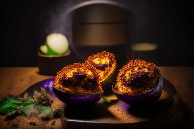 Air Fryer and Oven-Baked Eggplant Parmesan filling most of the frame, lit by bright studio lighting from the left, focused manually for perfect sharpness from skin to seeds