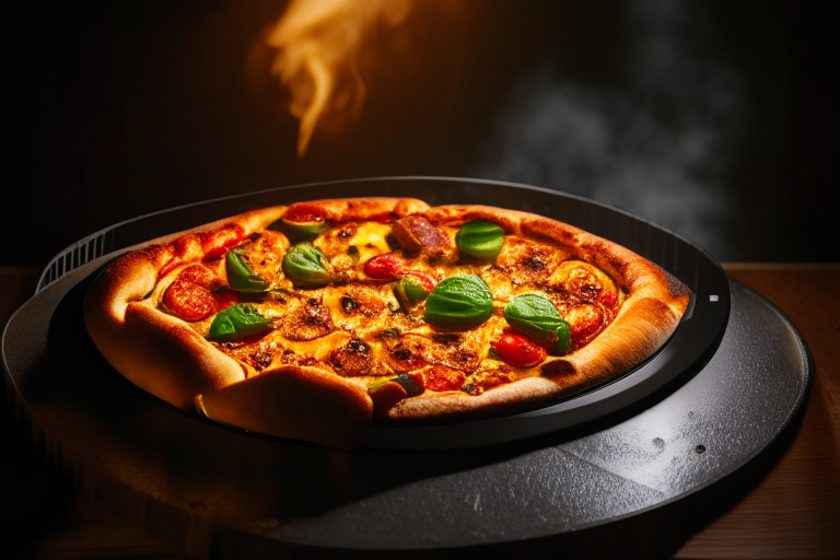 Air Fryer and Oven-Roasted Veggie Pizza filling most of the frame, lit by bright studio lighting from the left, focused manually for perfect sharpness from crust to toppings