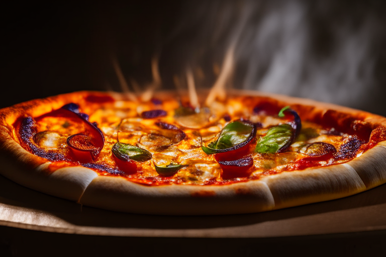 Air Fryer and Oven-Roasted Veggie Pizza zoomed in close to fill the frame, lit by softbox lights from the side, focused on the pizza slice with a narrow aperture for razor-sharp clarity from edge to edge