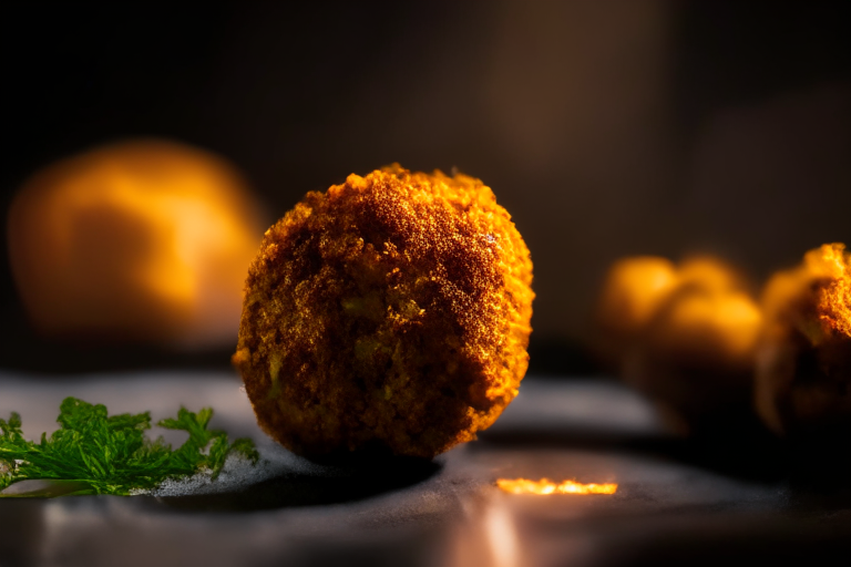 Air Fryer and Oven-Baked Sweet Potato Falafel zoomed in close to fill the frame, lit by softbox lights from the side, focused on the falafel balls with a narrow aperture for razor-sharp clarity from edge to edge