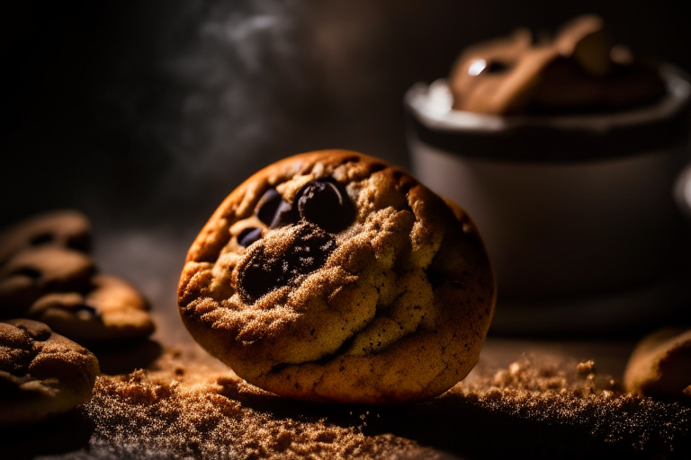 Air Fryer Chocolate Chip Cookies filling most of the frame, lit by bright studio lighting from the left, focused manually for perfect sharpness from edge to edge