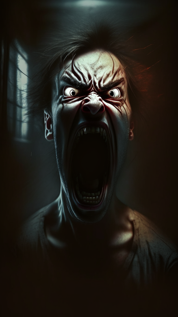 The character Anger of insider out Is screaming on a dark room