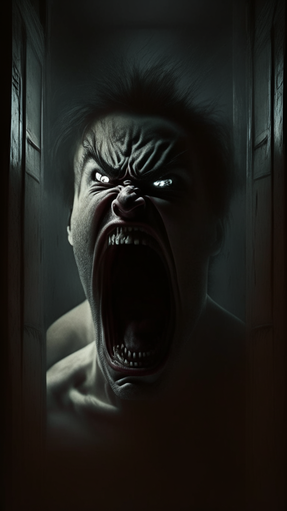 The character Anger of insider out Is screaming on a dark room