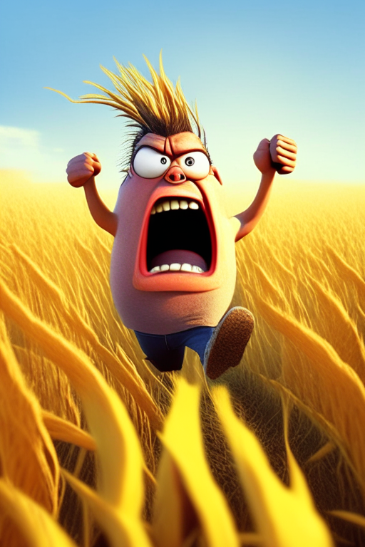 Anger inside out character  running through a cornfield backwards, Pixar