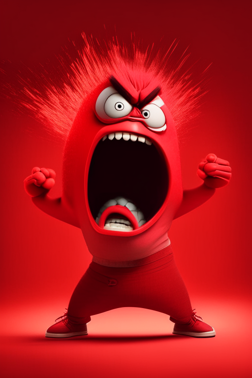 Anger the red character of Inside Out  dancing crazily, in Pixar style