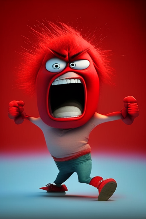 Anger the red character of Inside Out  dancing crazily, in Pixar style